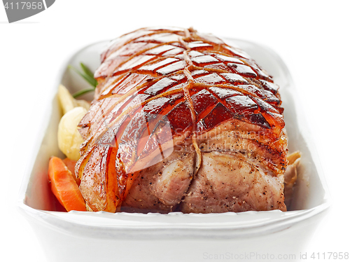 Image of roasted pork on white background