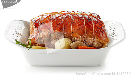 Image of roasted pork on white background