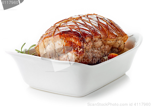 Image of roasted pork on white background