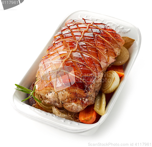 Image of roasted pork on white background