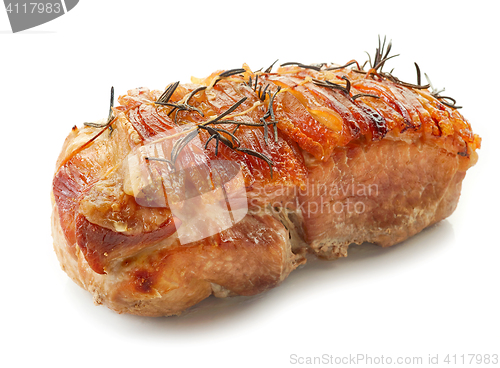 Image of roasted pork on white background