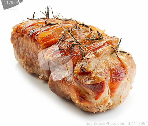 Image of roasted pork on white background