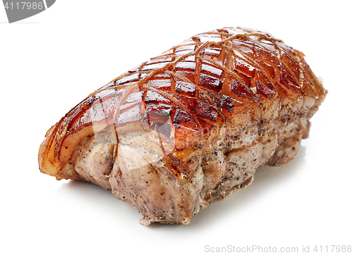 Image of roasted pork on white background