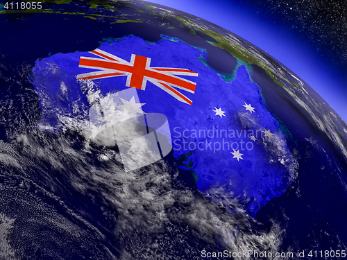 Image of Australia with embedded flag on Earth