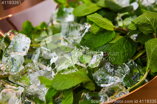 Image of ice cubes and fresh mint.