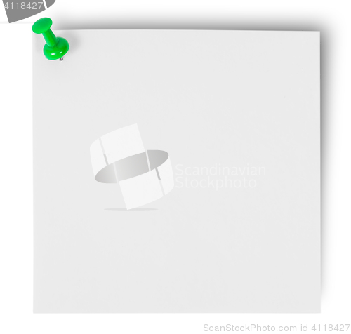 Image of White sticker pinned green office pin