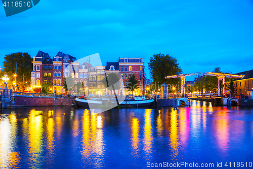 Image of Amsterdam city view with Amstel river