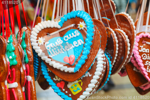 Image of Traditional heart shaped gingerbread for Christmas