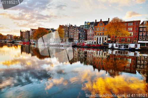 Image of Amsterdam city view with Amstel river