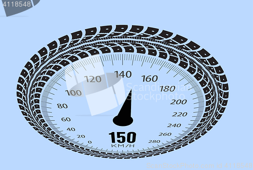 Image of Speedometer vector illustration. Styling by tire tracks.