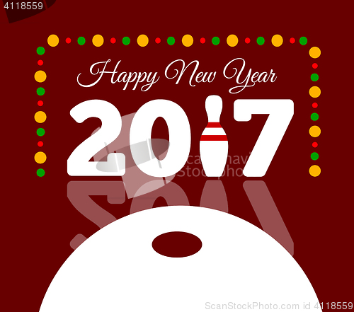 Image of Congratulations to the happy new 2017 year with a bowling and ball