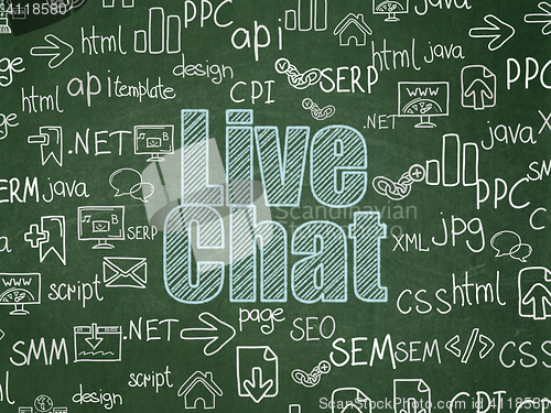 Image of Web development concept: Live Chat on School board background