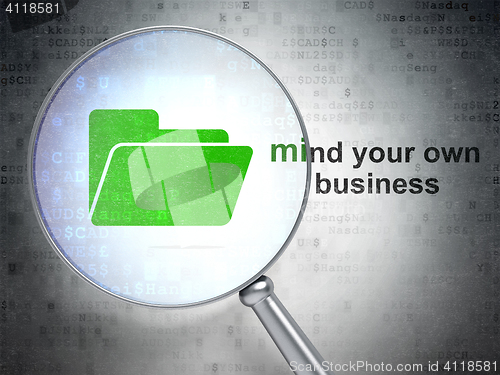 Image of Business concept: Folder and Mind Your own Business with optical glass