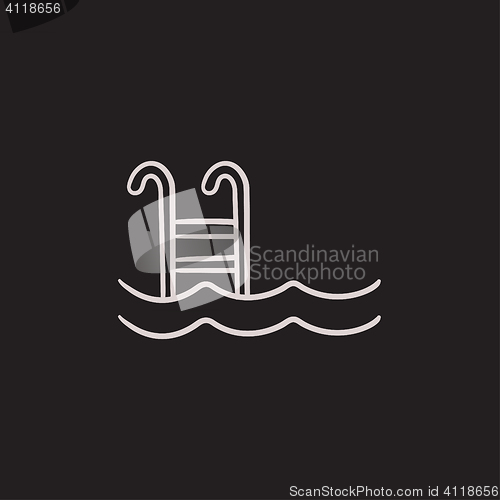 Image of Swimming pool with ladder sketch icon.