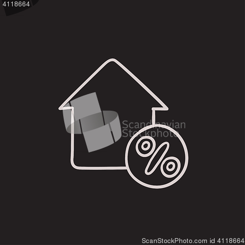 Image of House with discount tag sketch icon.