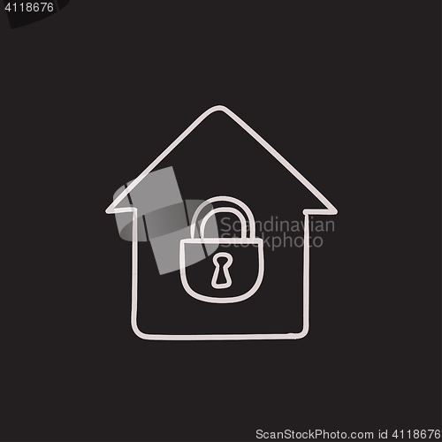Image of House with closed lock sketch icon.