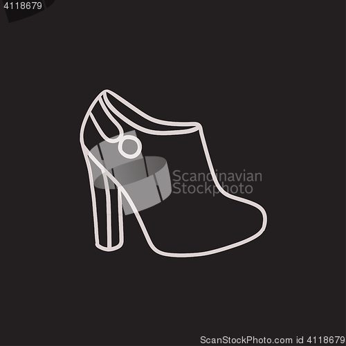 Image of High-heeled ankle boot sketch icon.