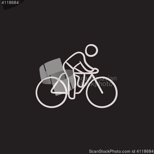 Image of Man riding  bike sketch icon.