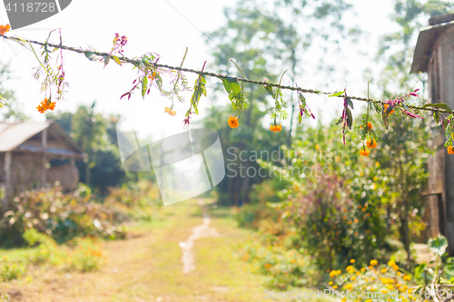 Image of Flower and grass garlands for Tihar in Nepal