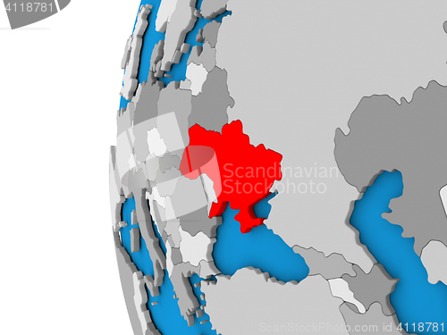 Image of Ukraine on globe