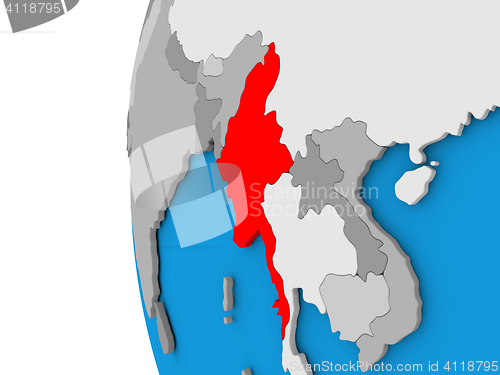 Image of Myanmar on globe