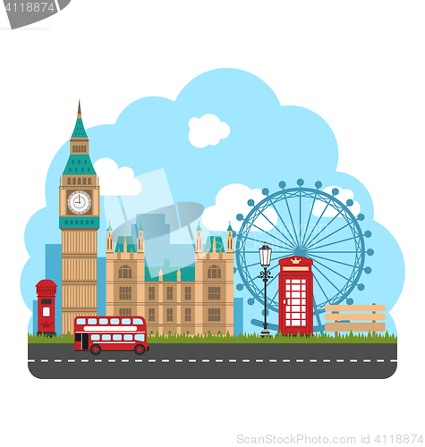 Image of Design Poster for Travel of England. Urban Background