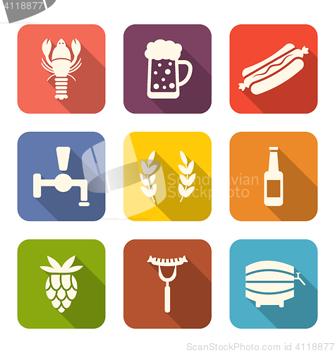 Image of Set Colorful Icons of Beers and Snacks