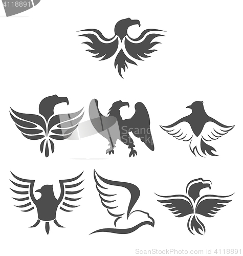 Image of Set icon of eagles symbol isolated on white background