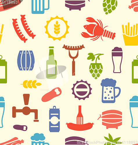 Image of  Seamless Texture with Icons of Beers and Snacks