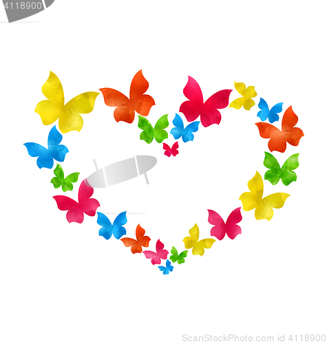 Image of Abstract hand-drawn watercolor butterflies for Valentines Day, c