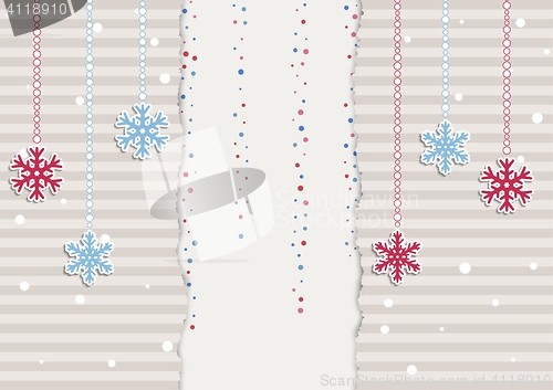 Image of christmas illustration with stripes and snowflakes