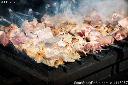 Image of Kebab on skewers on the grill