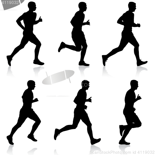 Image of Set of silhouettes. Runners on sprint, men. illustration.