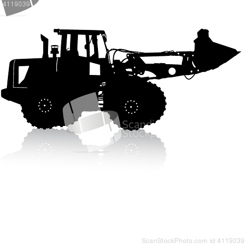 Image of Silhouette of a heavy loaders with a ladle. illustration.