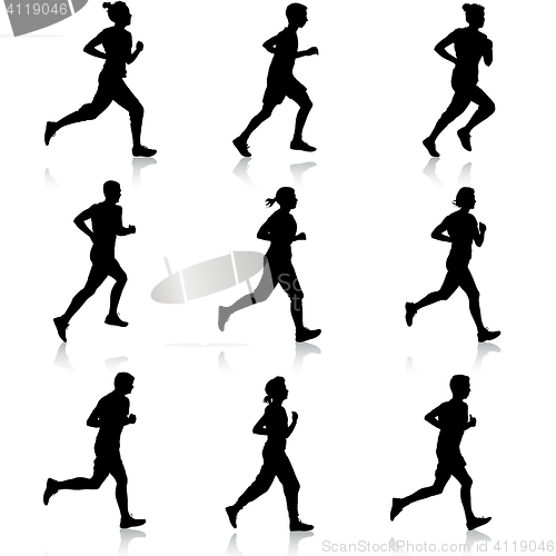 Image of Set of silhouettes. Runners on sprint, men. illustration.