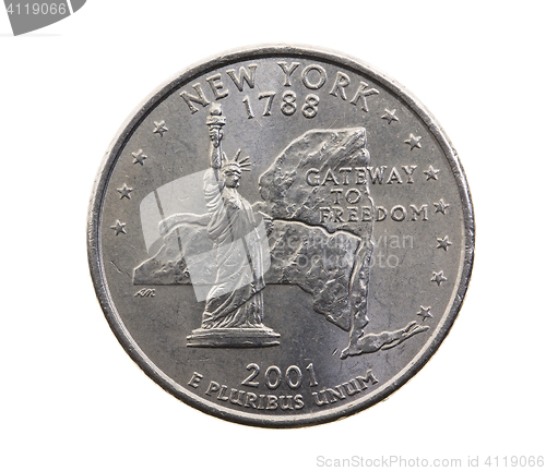 Image of coin in a quarter of the US dollar