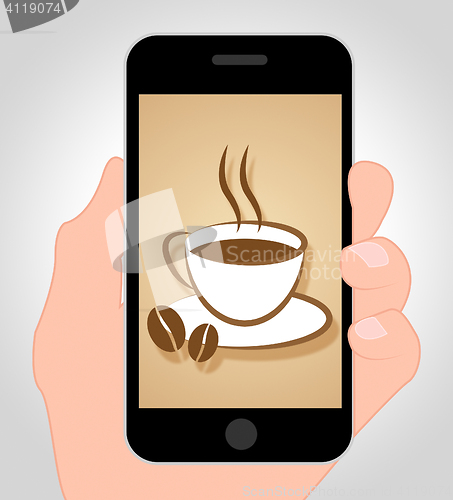 Image of Coffee Online Shows Mobile Phone And Beverage