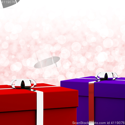 Image of Red And Blue Gift Boxes With Bokeh Background As Presents For Hi