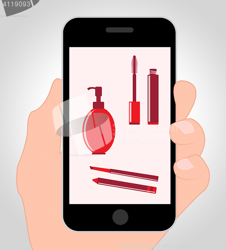 Image of Makeup Online Means Mobile Phone And Cosmetics