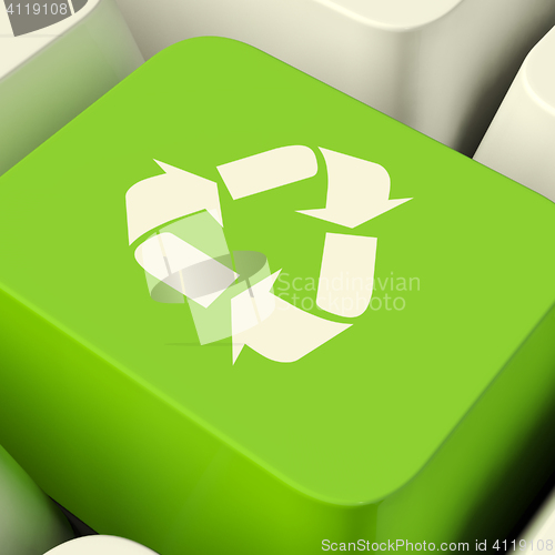 Image of Recycle Computer Key In Green Showing Recycling And Eco Friendly
