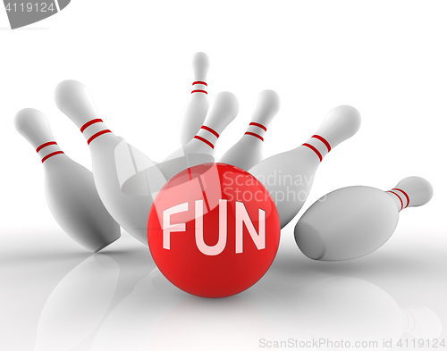 Image of Fun Bowling Means Ten Pin And Activity 3d Rendering