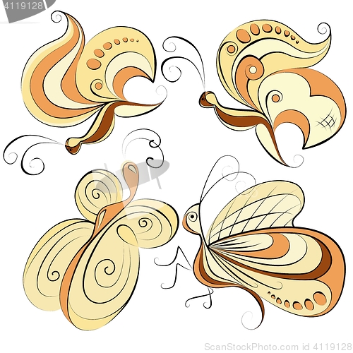 Image of Illustration - four different butterflies on a white background