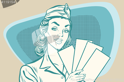 Image of Retro stewardess with ticket