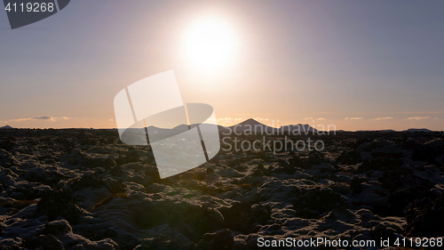 Image of Iceland lava field at sunset