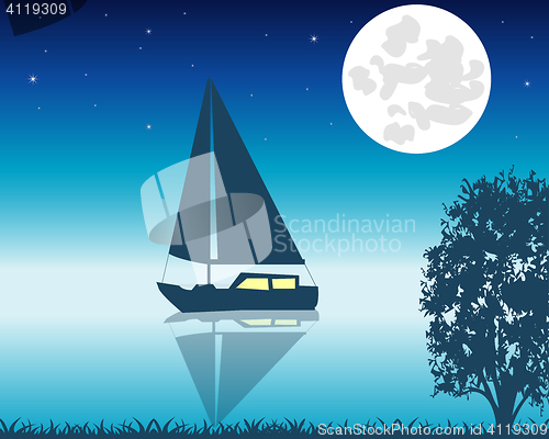 Image of Sailing boat seaborne in the night