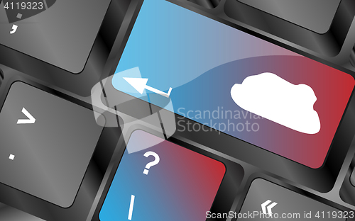 Image of Enter the cloud with a cloud computing key on computer keyboard . keyboard keys. vector illustration