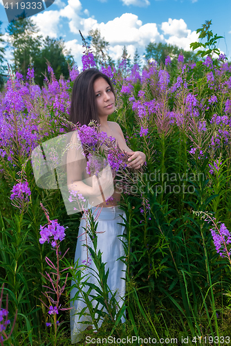 Image of beautiful nude woman relaxing on meadow