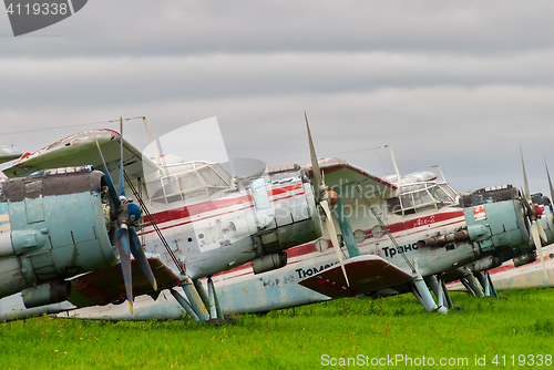 Image of Antonov-2 airplanes on parking lot