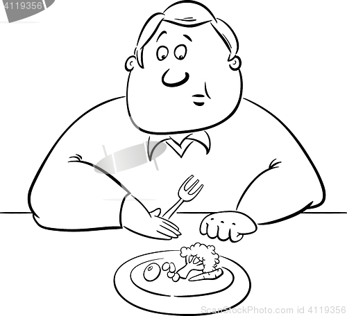 Image of sad man on diet drawing