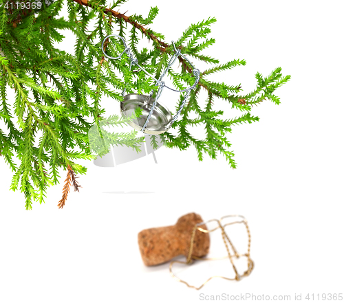 Image of Branch of decorative home Christmas-tree with muselet from champ